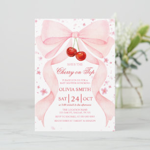 Cherry on Top Bow Girl Baby Shower Invitation