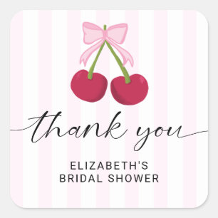 Cherry On Top Bridal Shower Coquette Bow Stripes Square Sticker