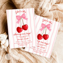 Cherry On Top Bridal Shower Cute Pink Red Bow