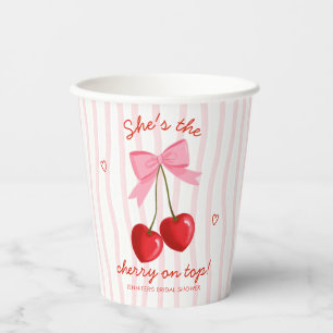 Cherry On Top Bridal Shower Cute Pink Red Bow Paper Cups