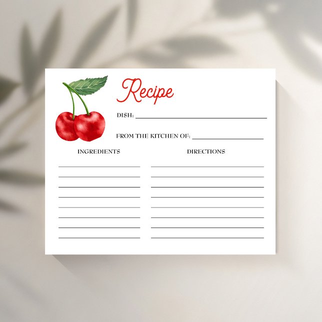 Cherry on top bridal shower recipe card (Cherry on top bridal shower recipe card cherry recipe cards)