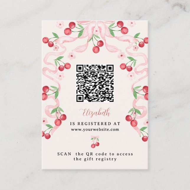 Cherry on Top | Bridal Shower Registry QR Code Enclosure Card (Front)