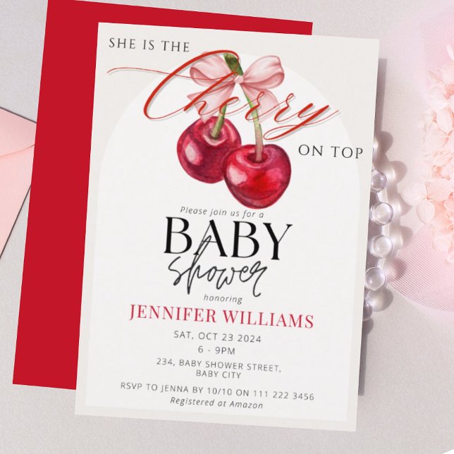 Cherry on Top Chic Coquette Bridal Shower  Invitation (Cherry on Top Chic Coquette Girl Baby Shower Invitation)