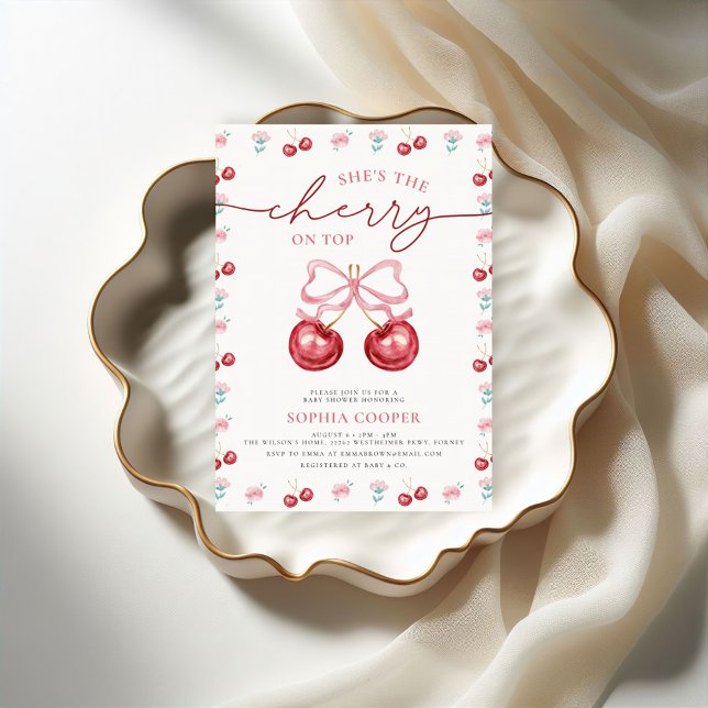Cherry On Top Coquette Baby Girl Shower Invitation (Creator Uploaded)