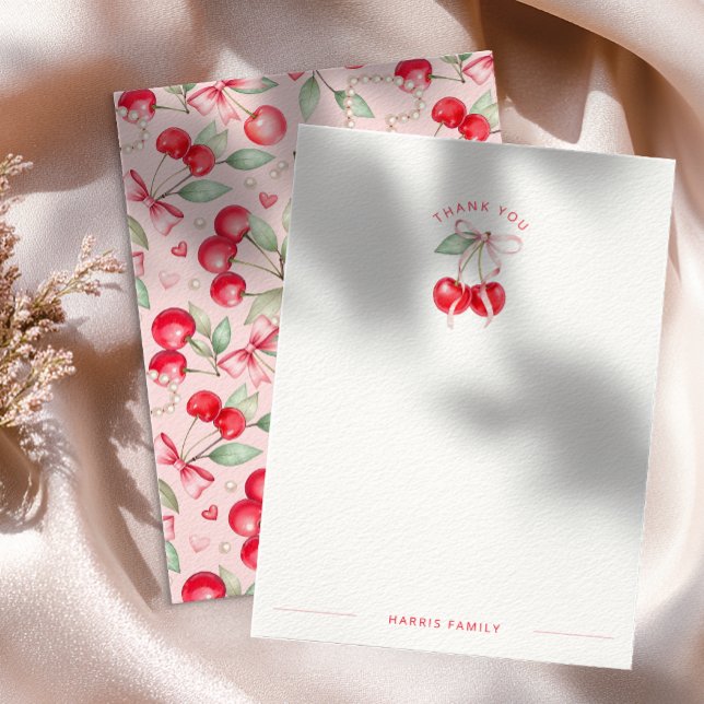 Cherry on Top Coquette Baby Shower Thank You Card (Cherry Thank You Card)