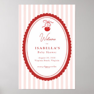 Cherry on Top Coquette Bow Baby Shower Welcome  Poster