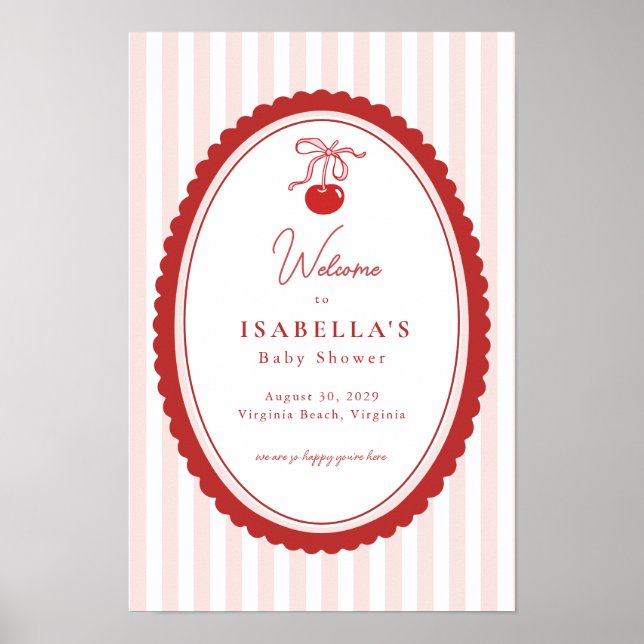 Cherry on Top Coquette Bow Baby Shower Welcome  Poster (Front)
