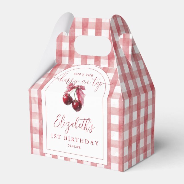 Cherry On Top Coquette Bow Birthday Favor Box (Front Side)