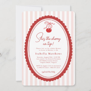 Cherry on Top Coquette Bow Pink Baby Shower  Invitation