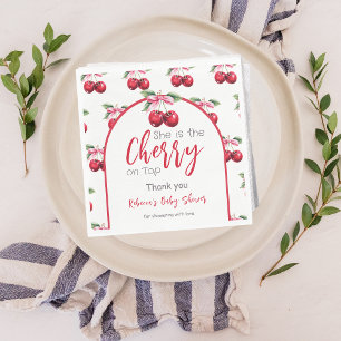 Cherry on Top Coquette Pink Bow Baby Shower Napkin