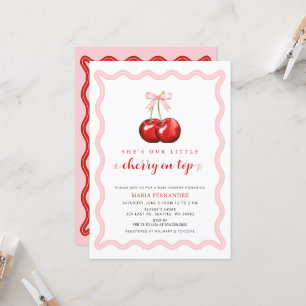 Cherry on Top Coquette Pink Bow Girl Baby Shower Invitation