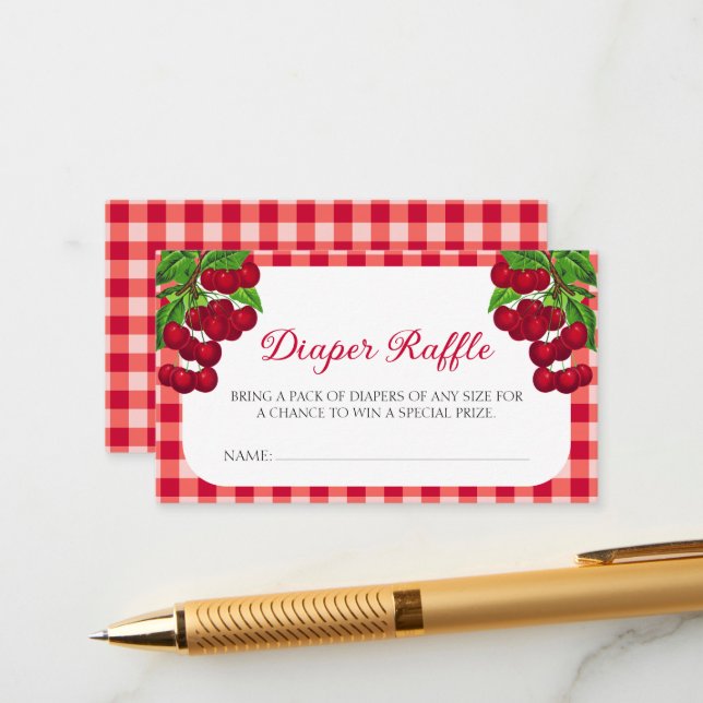 Cherry on top Fall Gingham Plaid Diaper Raffle Enclosure Card (Front/Back In Situ)
