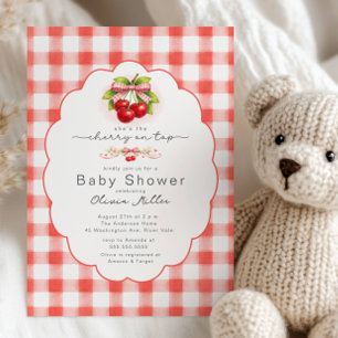 Cherry on Top Gingham Baby Shower Invitation