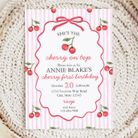 Cherry On Top Girl 1st Birthday Invitation