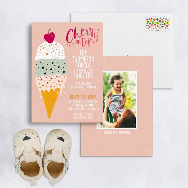 Cherry on Top Ice Cream Baby Shower Invitation (Creator Uploaded)
