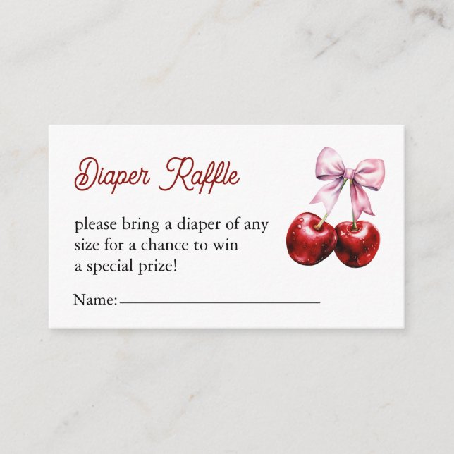 Cherry On Top Pink Bow Baby Shower Diaper Raffle Enclosure Card (Front)