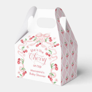 Cherry on Top pink Bow Baby shower Favor Box