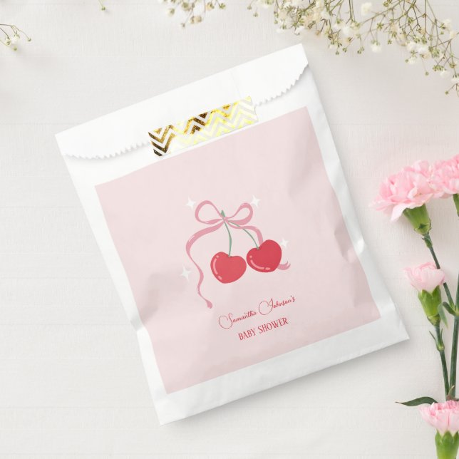 Cherry on Top Pink Bow Baby shower Favour Bag (Sealed)