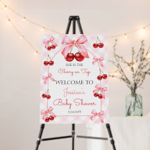 Cherry on Top Pink Bow Baby Shower Welcome Sign