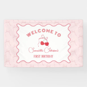 Cherry on Top Pink Bow Birthday Banner