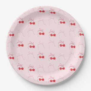 Cherry on Top Pink Bow Birthday  Paper Plate
