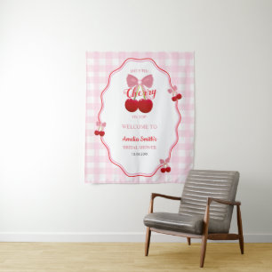 Cherry On Top Pink Bow Bridal Shower Back Drop  Tapestry
