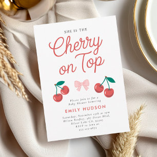 Cherry on Top Pink Bow Coquette Baby Shower Invitation