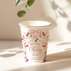 Cherry on Top Pink Bow coquette Baby shower Paper Cups