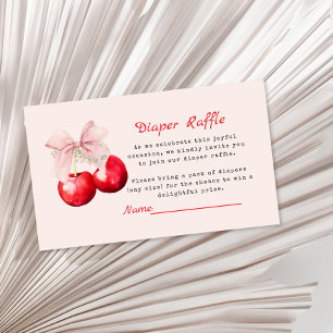 Cherry on Top Pink Bow Diaper Raffle Enclosure Card