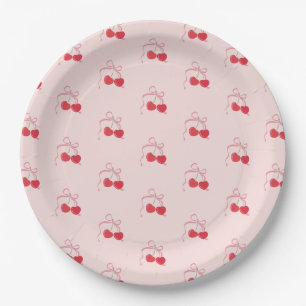 Cherry on Top Pink Bow  Paper Plate