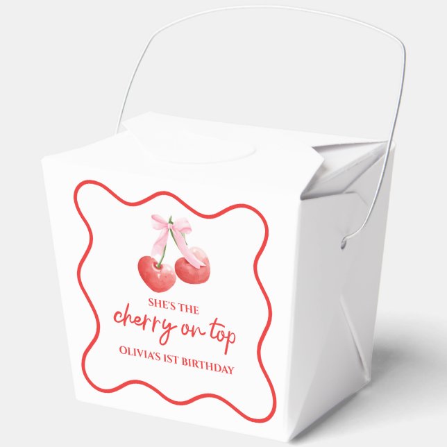 Cherry on Top Pink Bow preppy birthday Favor Box (Front)