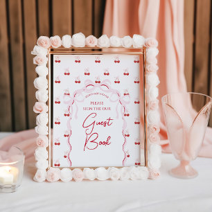 Cherry on Top Pink Bow Red Baby Girl Shower Poster