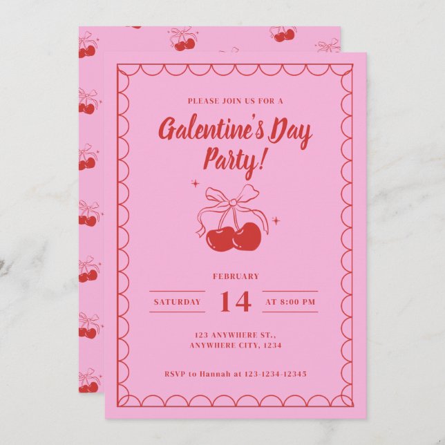 Cherry On Top Pink Galentine's Day Invitation (Front/Back)