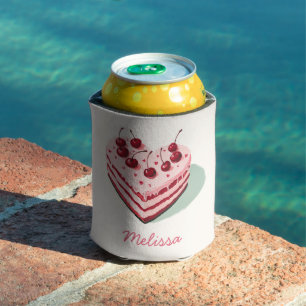 Cherry on Top Pink Heart Cake Bridal Shower Can Cooler