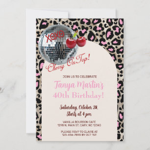 Cherry On Top pink leopard animal print invite. Invitation
