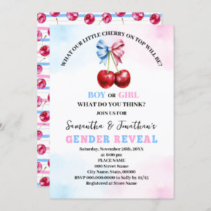 Cherry On Top Pink or Blue Gender Reveal Invitation
