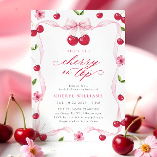 Cherry On Top Pink Ribbon Bridal Shower Invitation