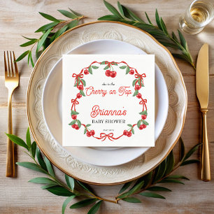 Cherry on top ribbon coquette baby shower napkin