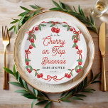 Cherry on top ribbon coquette baby shower paper plate<br><div class="desc">Cherry on top ribbon whimsical baby shower monogrammed paper plates template, cute cherries with a red bow ribbon coquette border girls baby shower personalized party plates cherry baby shower printed napkins summer fruit baby shower paper plates cherry border baby shower personalized table decor coquette baby shower printed plates berry sweet...</div>