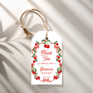 Cherry on top ribbon whimsical birthday party gift tags