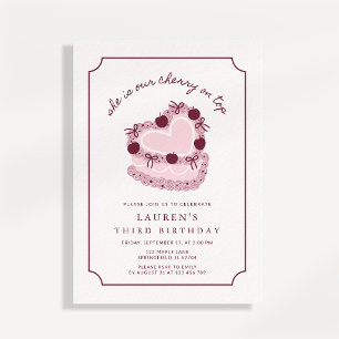 Cherry on Top Vintage Cherry Cake Birthday Invitation