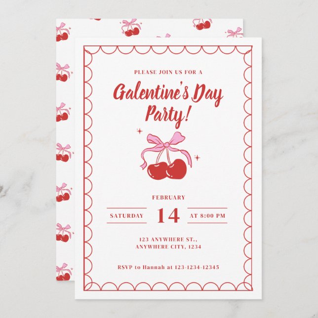 Cherry On Top White Galentine's Day Invitation (Front/Back)