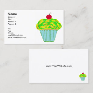 Cherry on Top Yellow and Green Vanilla Cupcake Business Card