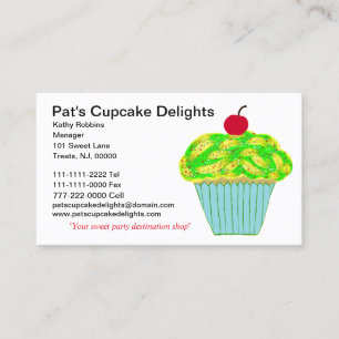 Cherry on Top Yellow Green Frosted Vanilla Cupcake Business Card