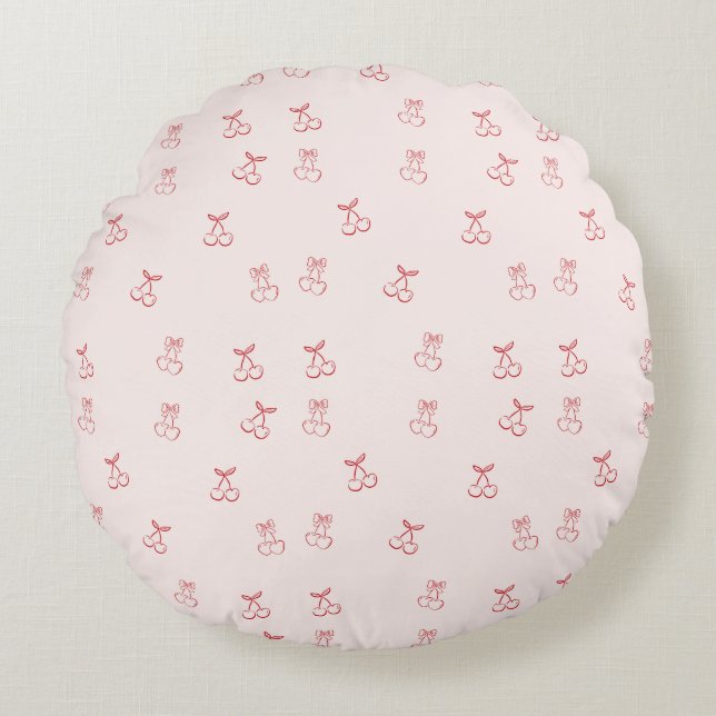 Cherry Outline Minimalism Round Pillow (Front)