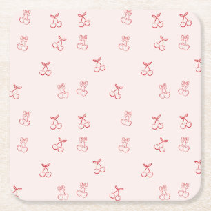 Cherry Outline Minimalism Square Paper Coaster