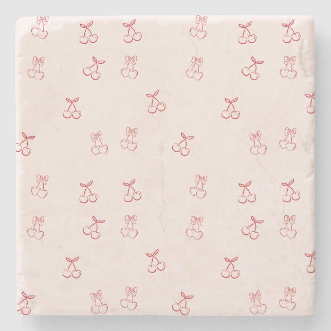 Cherry Outline Minimalism Stone Coaster (Front)