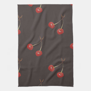 Cherry Pair Pattern (Dark Chocolate) Kitchen Towel