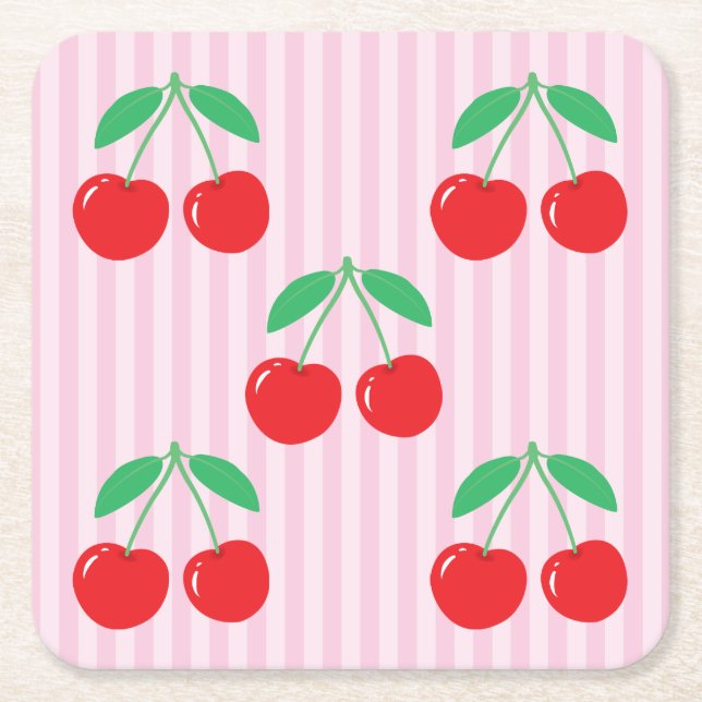 Cherry Paper Square Coasters (Front)