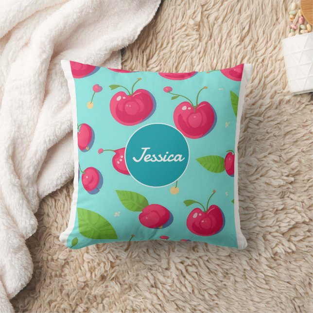 Cherry Pastel Colourful Personalized Pattern Throw Pillow (Blanket)